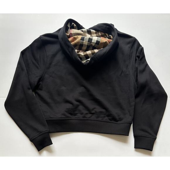 Burberry Talley Logo Checked Sweatshirt with Hoodie Black S 8084391 NWT $760 - Picture 7 of 16